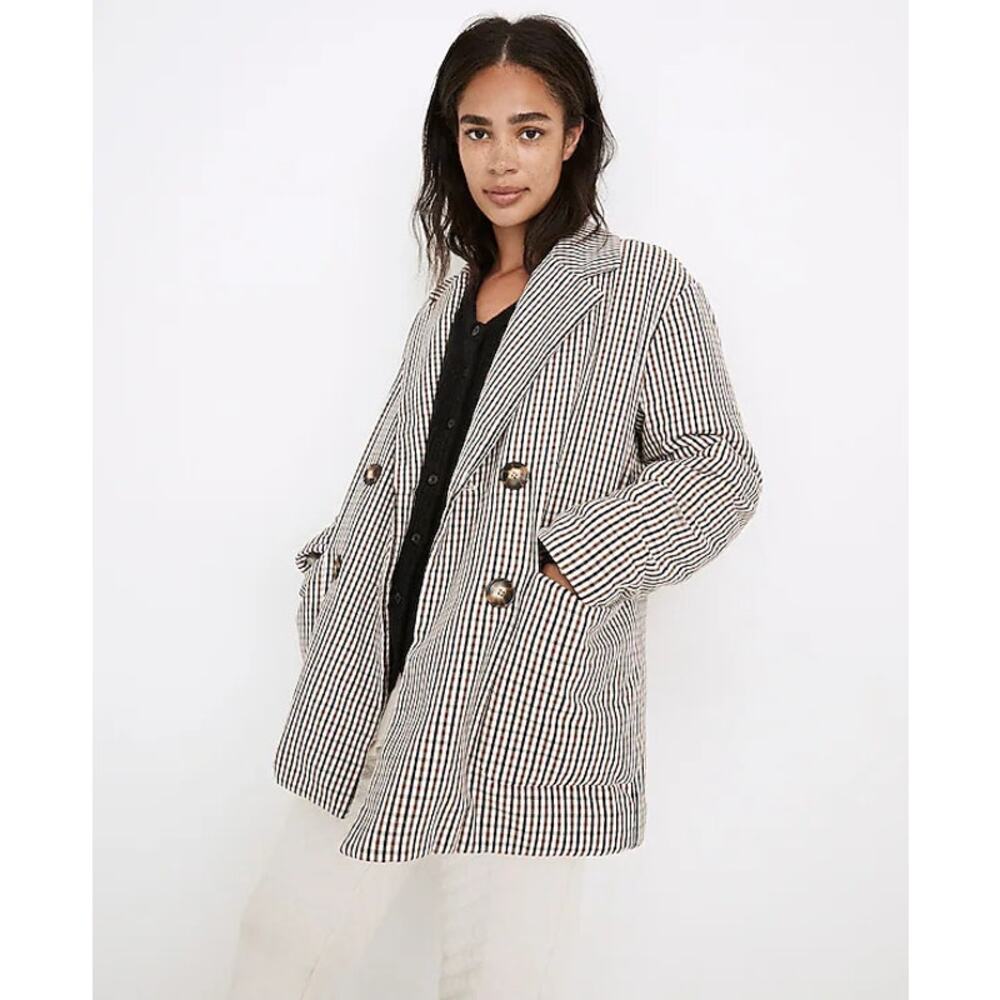 Madewell Brown Antique Cream Plaid Padded Jacket Size Extra Large